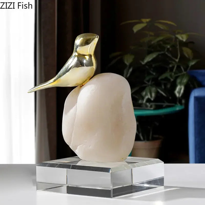 Decorbites™ Goldener Vogel-Statue Kristallbasis Schreibtisch-Dekoration, vergoldete moderne Heimdekoration