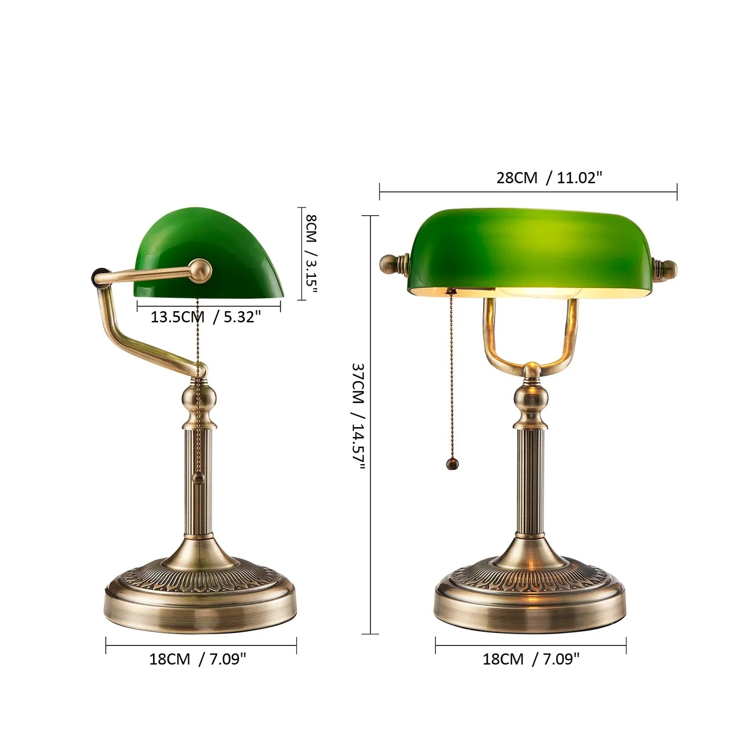 Decorbites™ Glas-Banken-Schreibtischlampe in Grün/Weiß mit Reißverschluss-Schalter für Wohnzimmer und Schlafzimmer