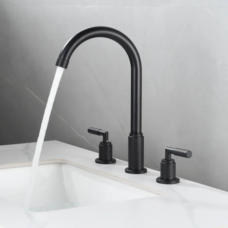 Decorbites™ Schwarzer Messing Beckenarmatur mit Wasserfall-Effekt und 3-Loch-Design