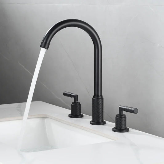 Decorbites™ Schwarzer Messing Beckenarmatur mit Wasserfall-Effekt und 3-Loch-Design