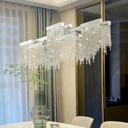 Decorbites™ Kristall-Quasten-Kronleuchter: Moderne Luxus-Silber-Hängeleuchte für das Esszimmer