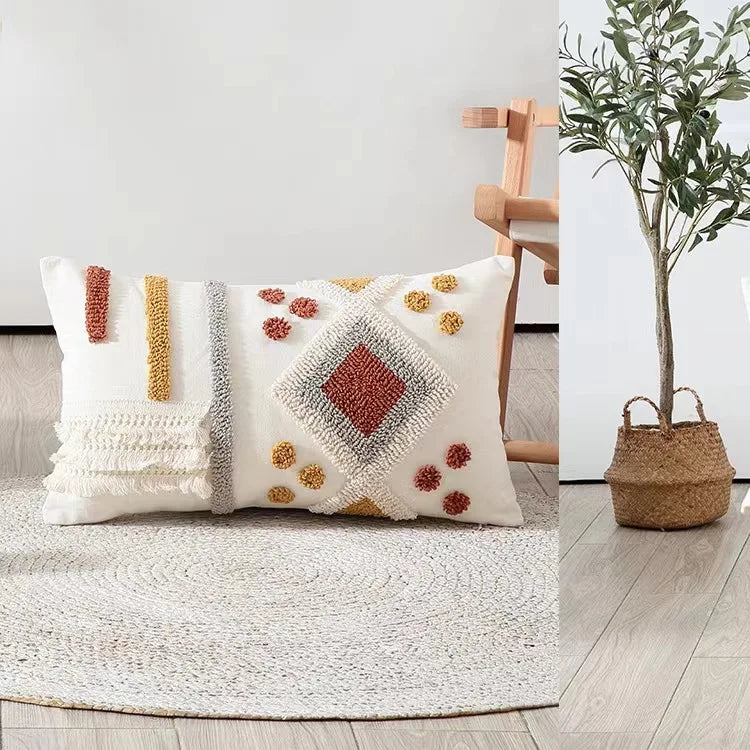 DecorBites™ Geometric Waves Tufted Pillow Covers with Embroidered Tassels