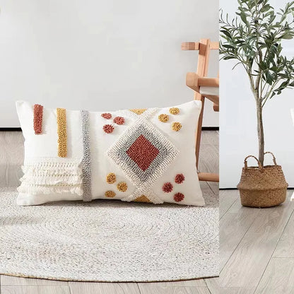 DecorBites™ Geometric Waves Tufted Pillow Covers with Embroidered Tassels