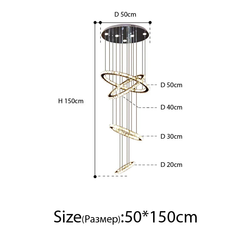 DecorBites™ Crystal Rings Chandelier: Modern Luxury Staircase Lighting Fixture