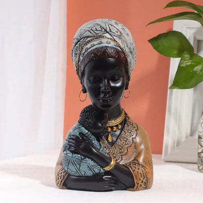 Decorbites™ Afrikanische Exotische Schwarze Mutter- und Kind-Harzstatuen Retro-Figuren für die Heimdekoration