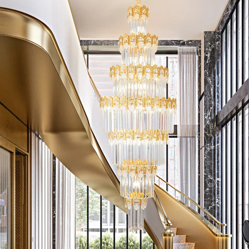 DecorBites™ Crystal Staircase Chandelier: Luxurious European Style for Villa Living