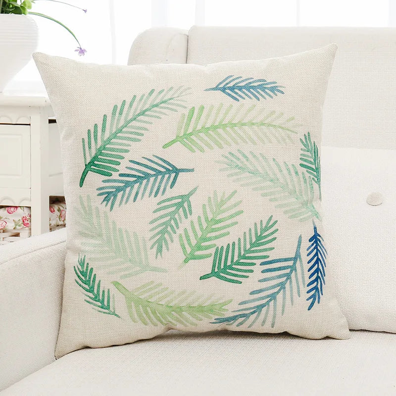 Decorbites™ Grüne Pflanzenblätter Blume Leinen Kissenbezug - Moderner Sofawurfkissenbezug