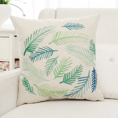 Decorbites™ Grüne Pflanzenblätter Blume Leinen Kissenbezug - Moderner Sofawurfkissenbezug