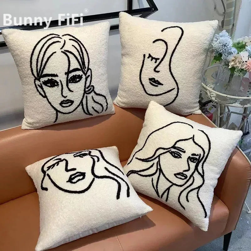 Decorbites™ Lammwoll-Gesichtskissenbezug 45x45 Beige Weiß Abstrakte Kunst Kissenbezug