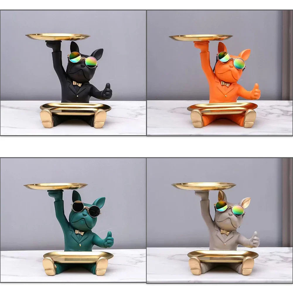 Decorbites™ Französische Bulldogge Tablett-Statue: Stilvolle Bulldogge-Aufbewahrungsdekoration für modernes Zuhause & Büro.