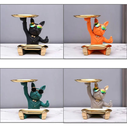 Decorbites™ Französische Bulldogge Tablett-Statue: Stilvolle Bulldogge-Aufbewahrungsdekoration für modernes Zuhause & Büro.
