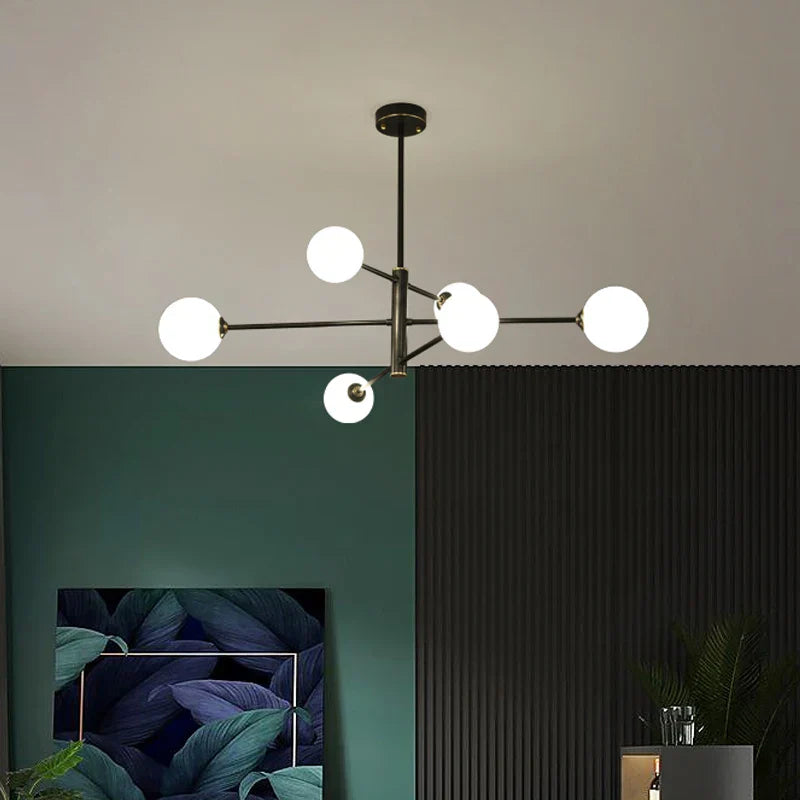 Decorbites™ Elegante Schwarz-Gold-Glas-Kugel-LED-Deckenleuchter für Zuhause | Moderne Pendelleuchte für Wohn-, Ess- und Schlafzimmer