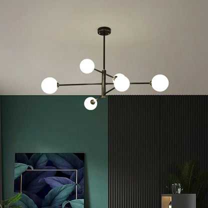 Decorbites™ Elegante Schwarz-Gold-Glas-Kugel-LED-Deckenleuchter für Zuhause | Moderne Pendelleuchte für Wohn-, Ess- und Schlafzimmer