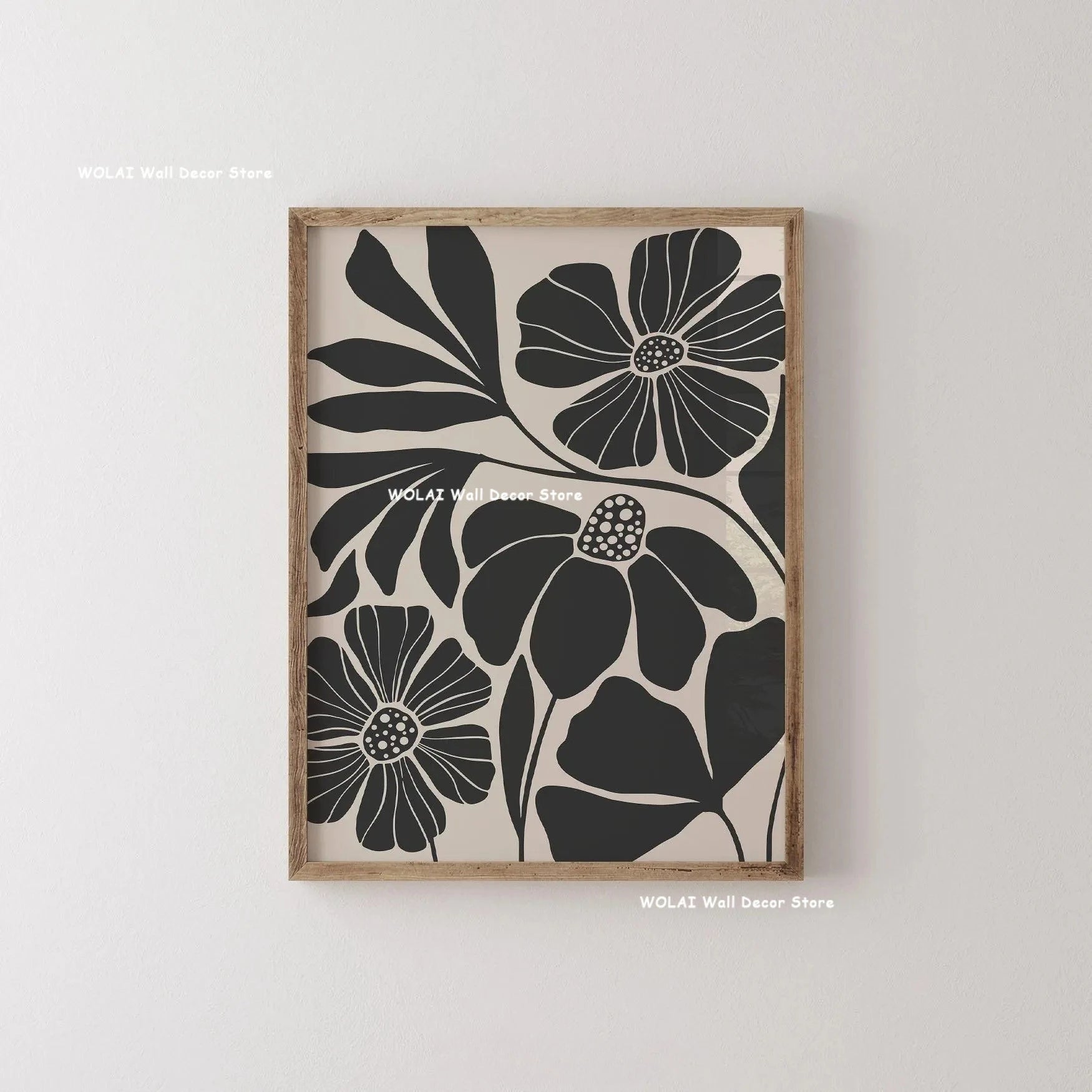 Abstract Moody Plant Art Canvas Print Mid-century Modern Beige Black Floral Line Wall Art Posters for Living Room Home Decor