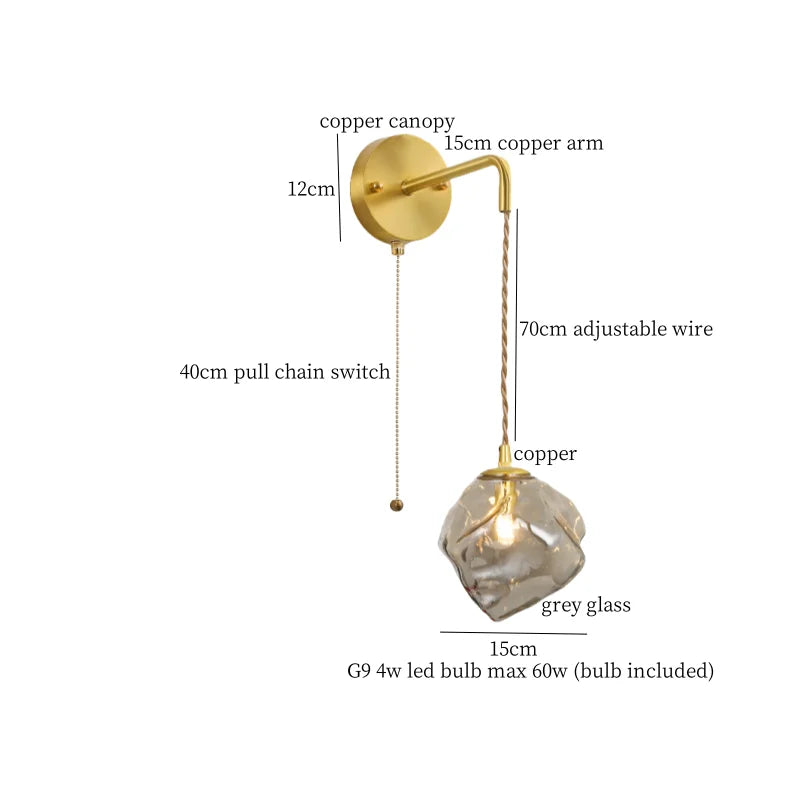 Brass Ice Glass Wall Sconce