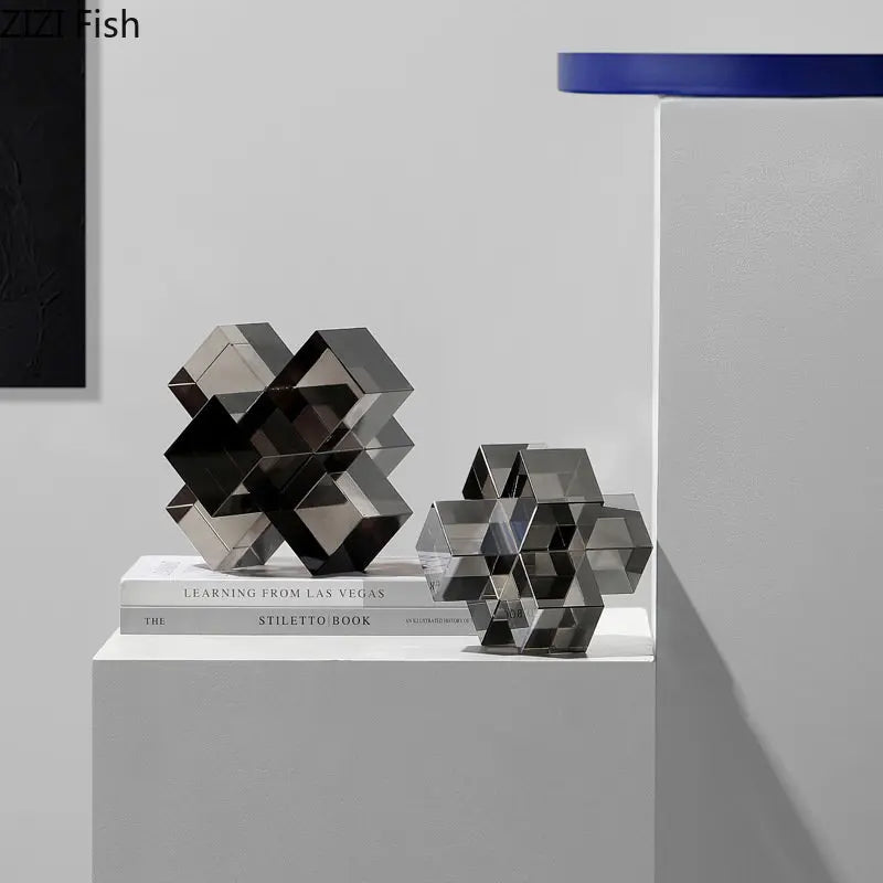Decorbites™ Kreuz-Kristall-Geometrische-Glas-Skulptur-Schreibtisch-Dekoration Frosted Quadratische Statue