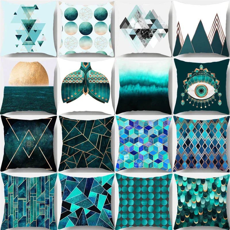 DecorBites™ Geometric Leaf Flower Pillowcase Teal Blue Sofa Car Home Decor Throw Cover