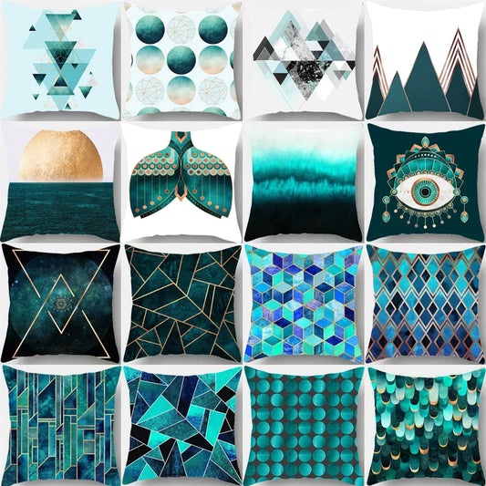 DecorBites™ Geometric Leaf Flower Pillowcase Teal Blue Sofa Car Home Decor Throw Cover