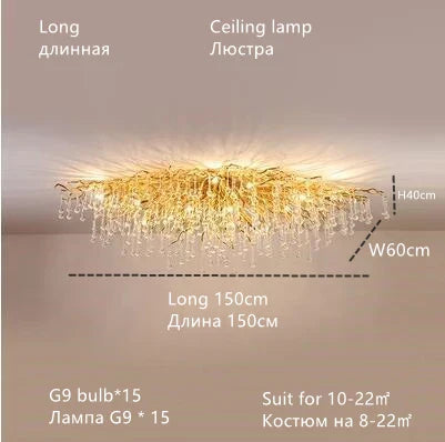 DecorBites™ Crystal Teardrop Gold Ceiling Chandelier for Elegant Living Room Bedroom Dining Kitchen