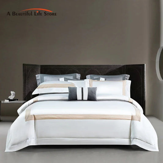 Decorbites™ King-Size Luxus-Bettwäsche-Set aus 1400TC Baumwolle in Weiß mit Stickerei