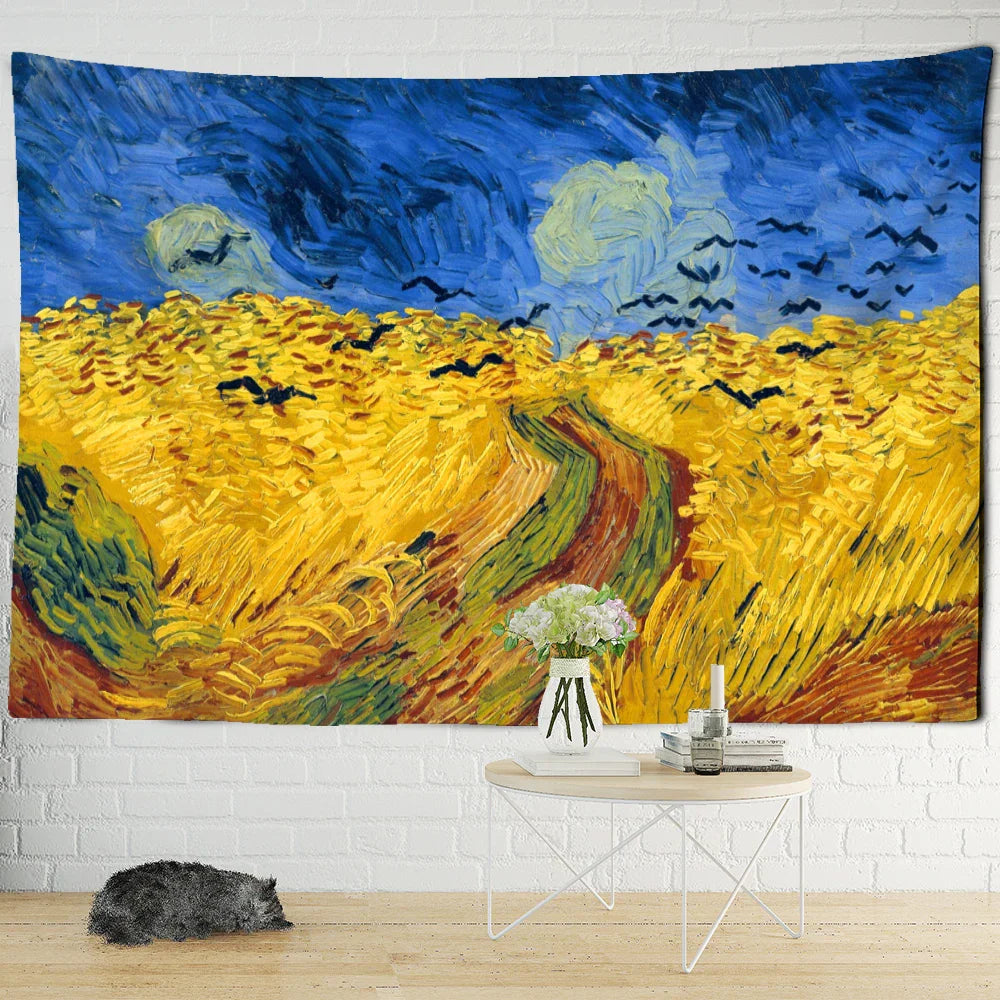 Decorbites™ Golden Field Öl-Gemälde-Teppich Wandbehang - Retro-Hippie-Kunst-Dekoration
