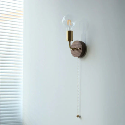 DecorBites™ LED Walnut Wood Wall Light Fixture Clear Glass Sconce Bedside Lamp