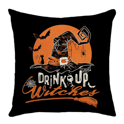 DecorBites™ Halloween Pumpkin Linen Cushion Cover Set for Home Sofa Bedroom Decor