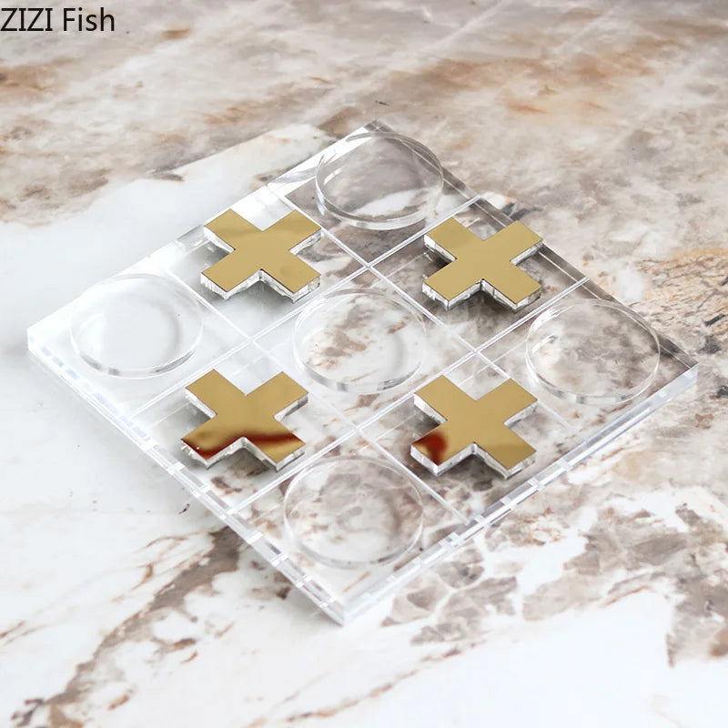 Decorbites™ Acryl-Tic-Tac-Toe-Schachbrett-Set: Geometrische Kunstwerke Ornamente & Schachfiguren