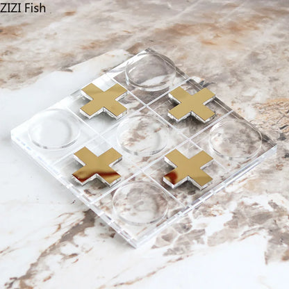 Decorbites™ Acryl-Tic-Tac-Toe-Schachbrett-Set: Geometrische Kunstwerke Ornamente & Schachfiguren