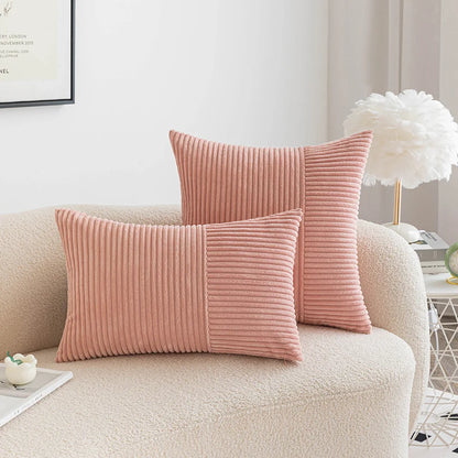 DecorBites™ Corduroy Patchwork Striped Christmas Cushion Covers - Set of 2