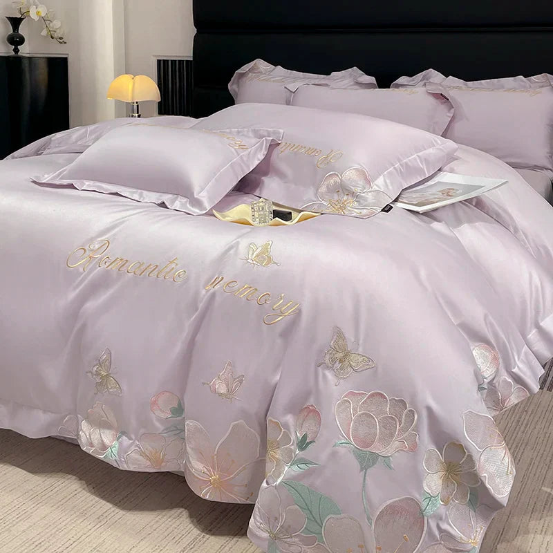 DecorBites™ Embroidered Flowers Butterfly Bedding Set - 4Pcs