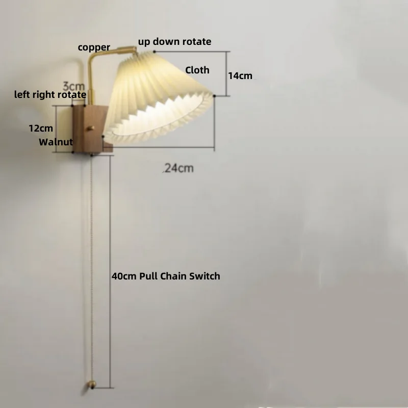 Decorbites™ LED-Wandleuchte aus Walnussholz, drehbar, Kupfer-Nachttischlampe