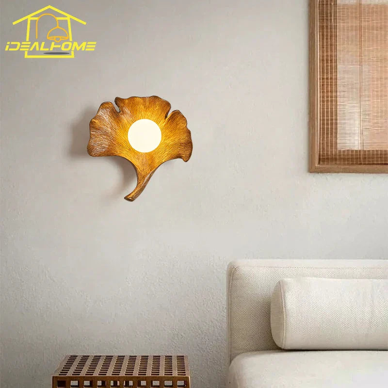 Decorbites™ Ginkgo-Biloba-Harz-Wandleuchte LED-Kunst-Dekoration für Schlafzimmer & Wohnzimmer