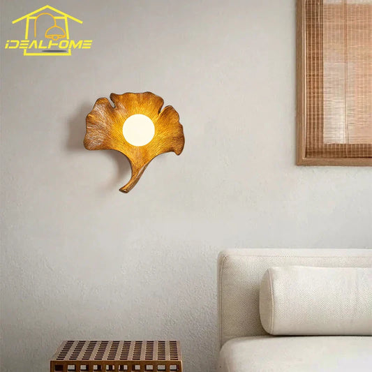 Decorbites™ Ginkgo-Biloba-Harz-Wandleuchte LED-Kunst-Dekoration für Schlafzimmer & Wohnzimmer