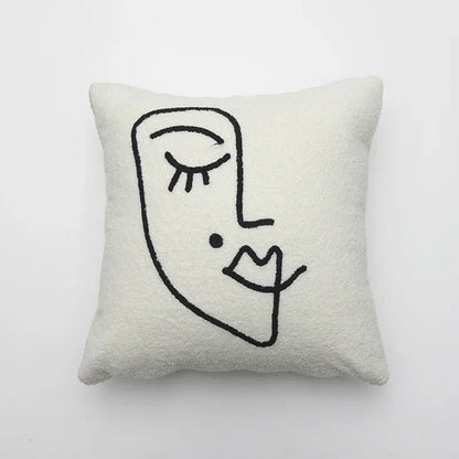 DecorBites™ Lambswool Face Cushion Cover 45x45 Beige White Abstract Art Pillowcase