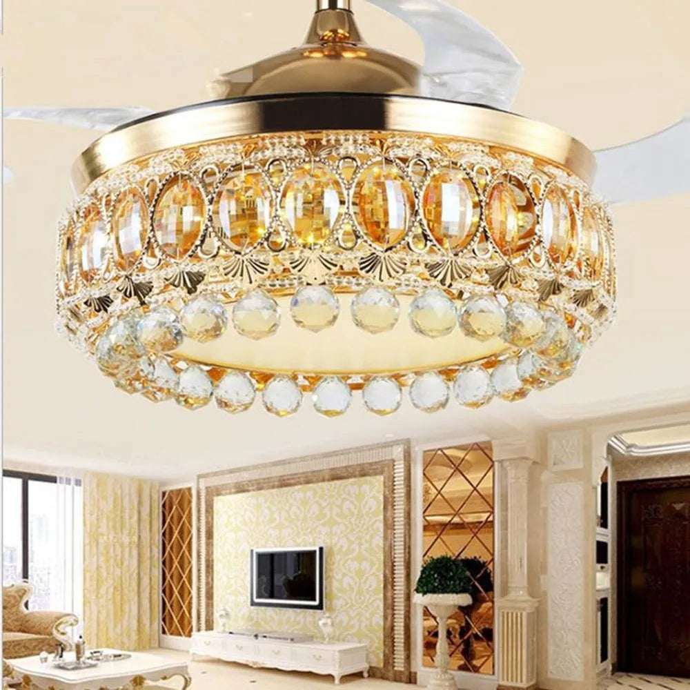 Decorbites™ 42-Zoll Gold Luxus-Kristall-Deckenventilatorleuchte mit Fernbedienung