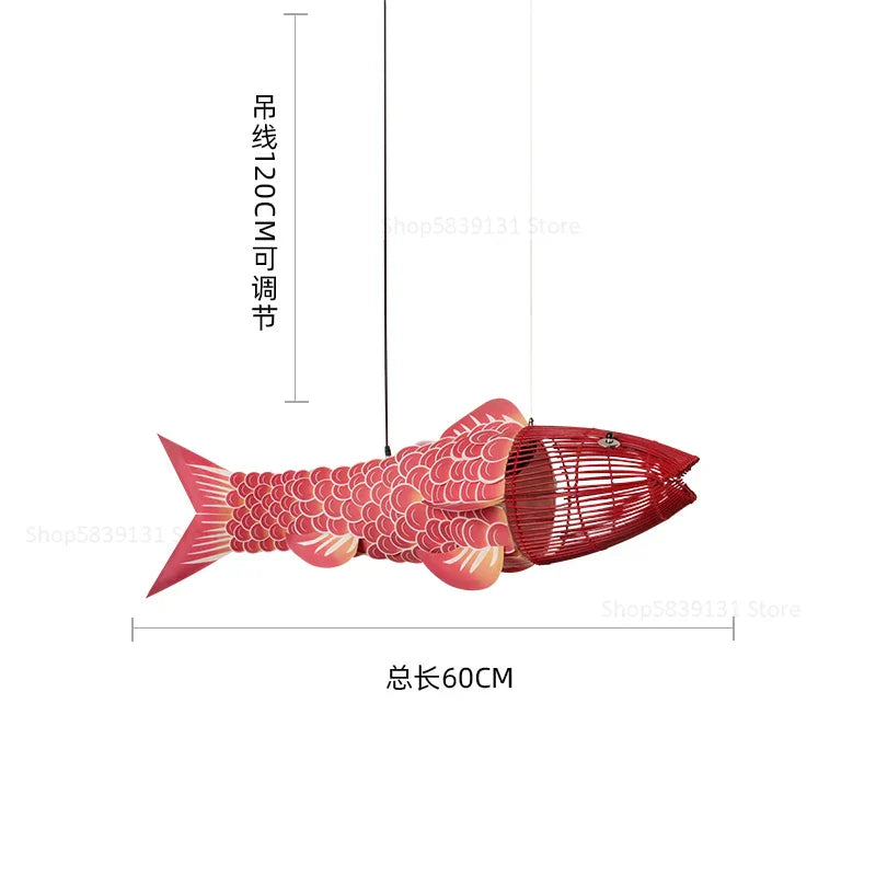 Decorbites™ Bambus-Fisch-Anhängerleuchte: Chinesischer Stil Kronleuchter für moderne Wohnzimmerdekoration