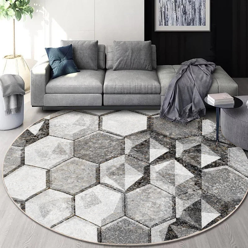 Decorbites™ Rundes Geometrisches Kaschmir-Bodenmatte für das Wohnzimmer, Fleckenresistent & Leicht zu Reinigen
