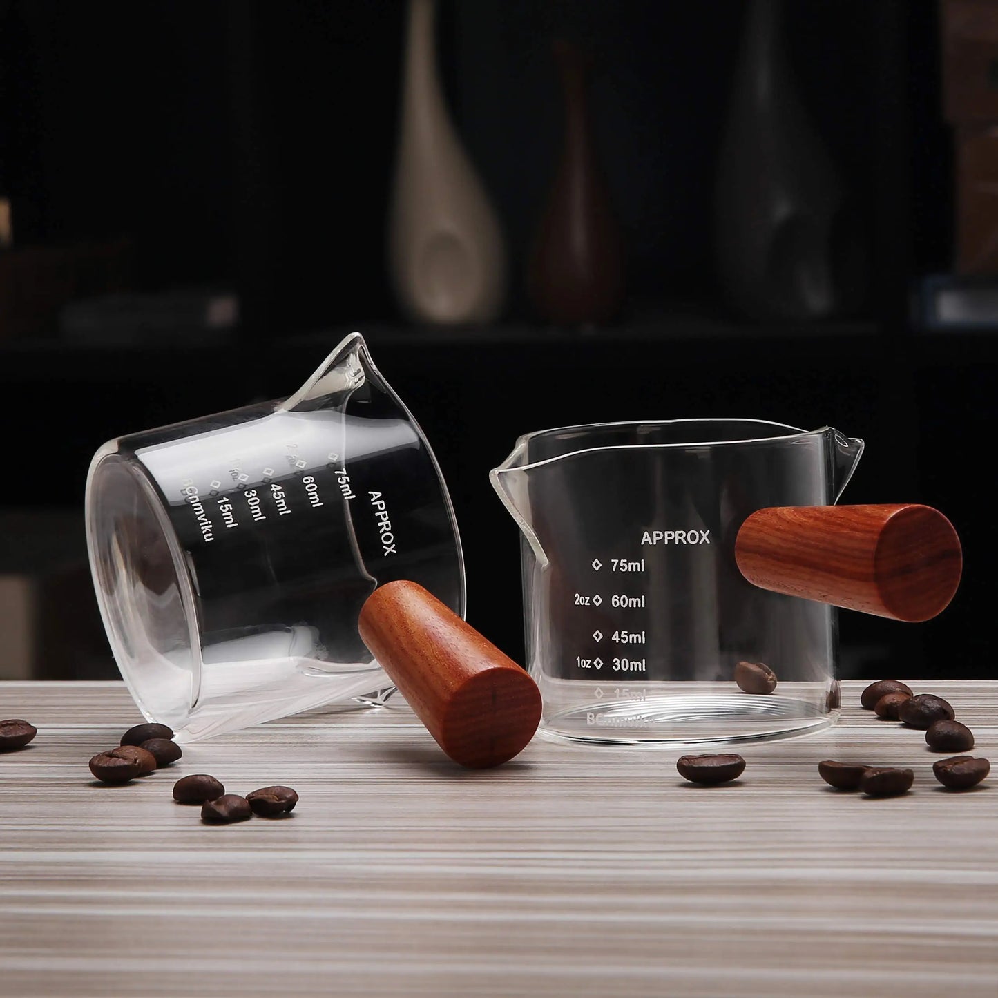 Decorbites™ Glas-Espresso-Kanne mit doppelten Ausgießen und Holzegriff