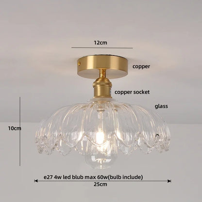 DecorBites™ Green Flower Glass Copper Ceiling Light - Nordic Modern LED, Living Room Bedroom Hallway Fixtures