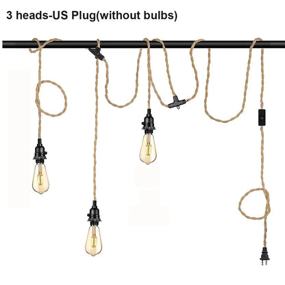 Vintage Industrial Hemp Rope Plug-In Pendant Light