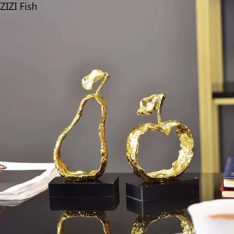 Decorbites™ Fruchtgeformte Metallkunst Äpfel/Birne Ausgehöhlte Skulptur Moderne Wohnraumausstattung