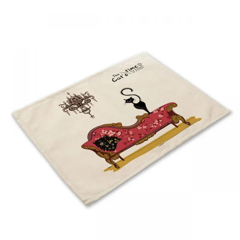 Decorbites™ Schwarze Katze Leinen-Platzset für Esstisch & Küchendekoration
