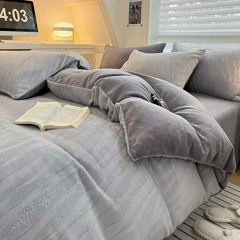 Decorbites™ Hochdichte Milchfleece-Bettwäsche-Set mit Winterwärme für Kingsize-Bett & Plüsch-Deckenbezug