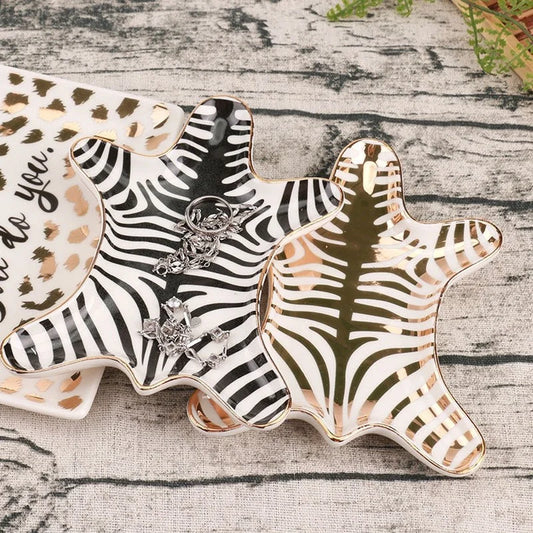 Decorbites™ Goldener Tigerfell-Keramik-Teller Zebra-Schale Schmuckhalter-Tablett