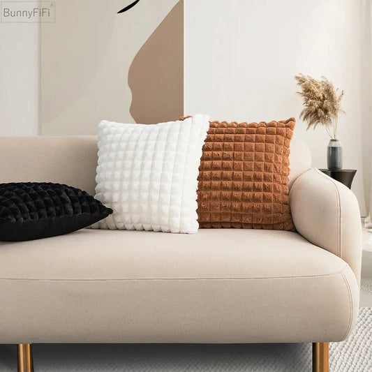 Decorbites™ Plüschiges Kunstfell-Kissenbezug 45x45cm Creme Kaffeebraun Wohnaccessoire Sofa