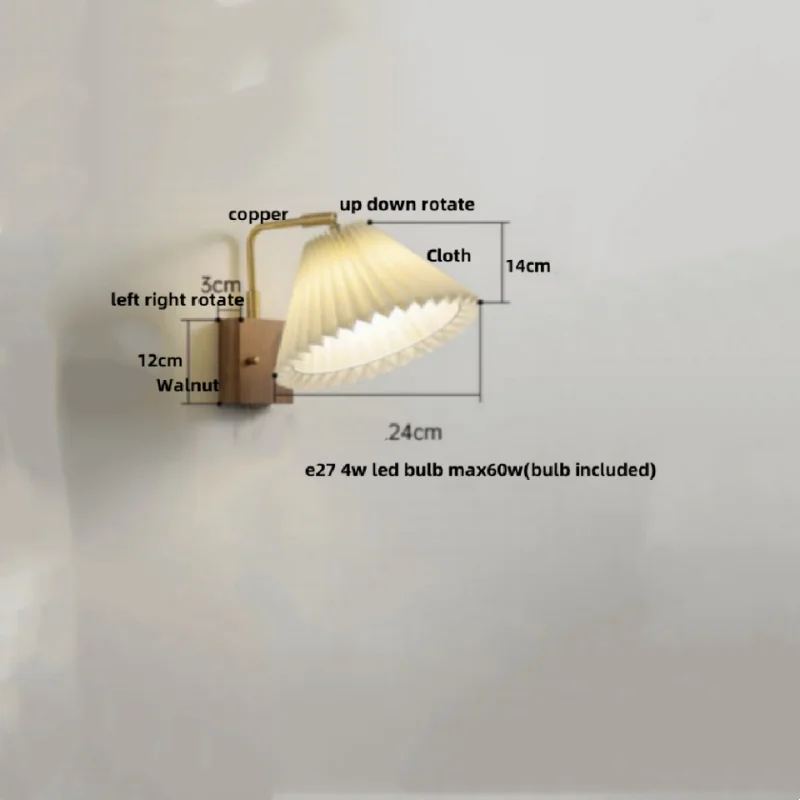 Decorbites™ LED-Wandleuchte aus Walnussholz, drehbar, Kupfer-Nachttischlampe