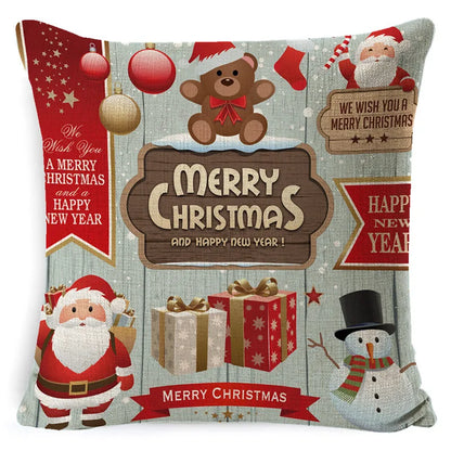 DecorBites™ Elk Print Linen Pillowcase: Festive Christmas Cushion Cover for Sofa - 2023 New Year Decor