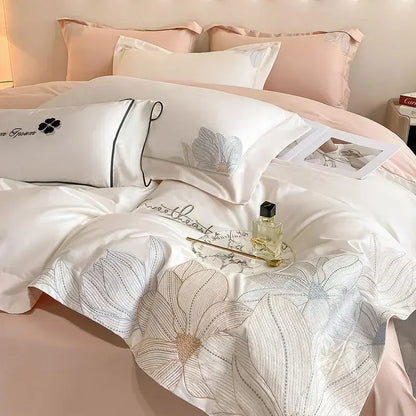 Decorbites™ Besticktes Baumwoll-Bettwäsche-Set: Luxuriöse Hepburn-Stil Bettbezug 220x240, hautfreundlich