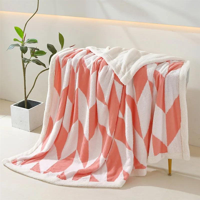 DecorBites™ Geometric Lamb Wool Blanket: Soft Multi-Purpose Sofa Cover for Autumn Winter